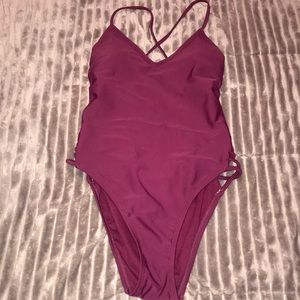 Maroon Criss Cross One Piece Swimsuit